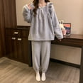 thumbnail image 2 of SUYIDA Women Winter Pajamas,Winter Flannel Pajama Set Elegant Jacquard Long Sleeve Thermal Sleepwear Cozy Loungewear Two Piece Outfit For Cold Nighttime Comfort - Light Blue, 2 of 6