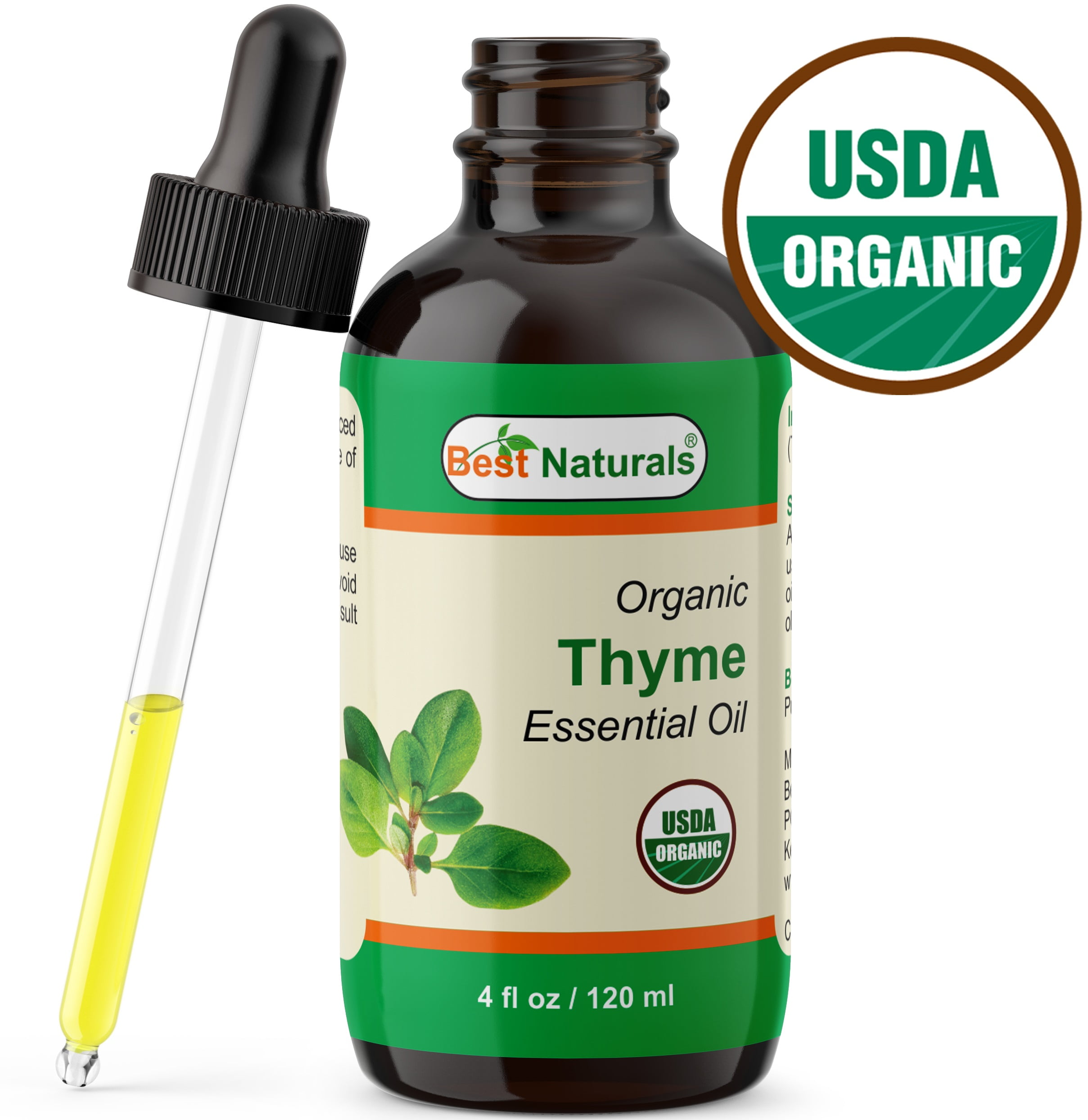 Best Naturals Certified Organic Thyme Essential Oil with Glass Dropper
