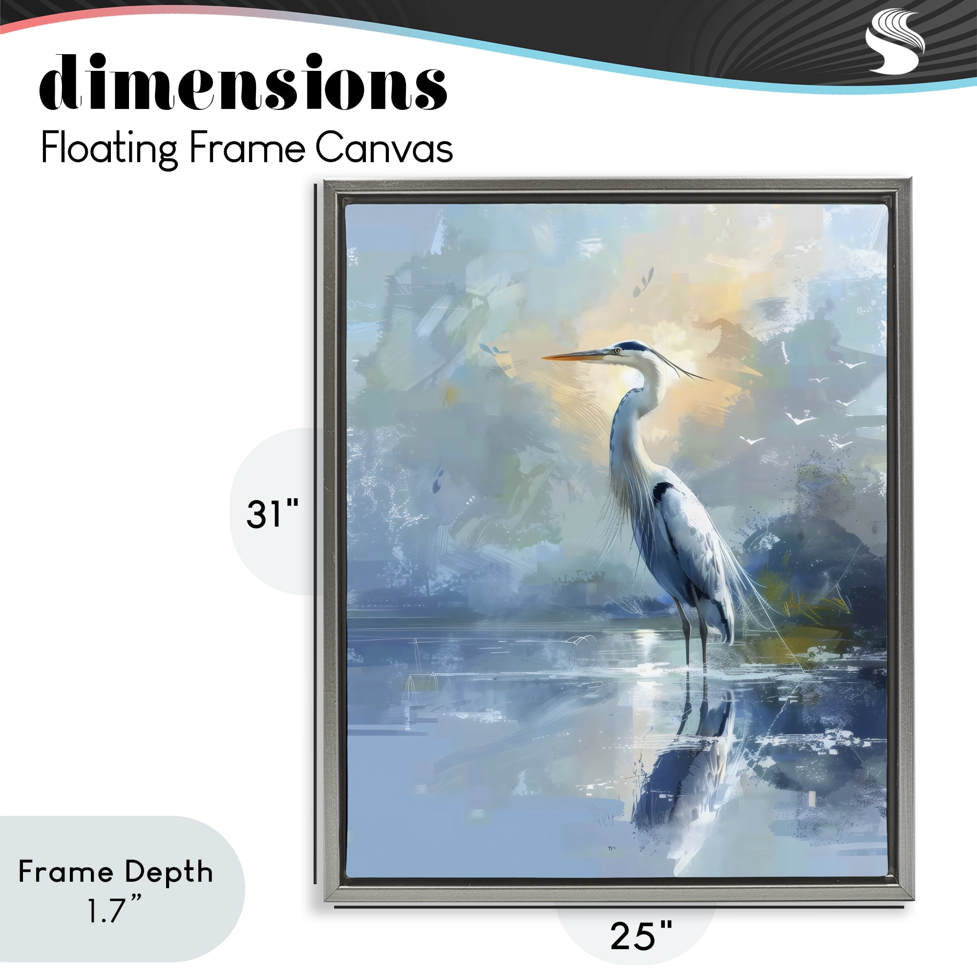 Stupell Industries Tranquil Heron with Dawn Glow Gray Framed Floater Canvas Wall Art, design by Creative Studio