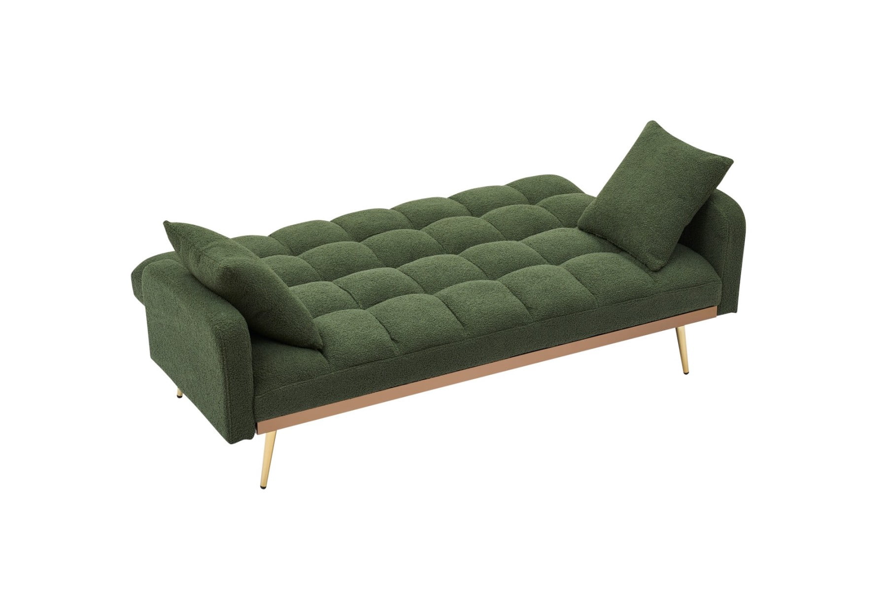 69" Sofa Bed, Adjustable Teddy Fabric Sleeper Sofa Couch with Removable Armrests for Living Room Bedroom, Green