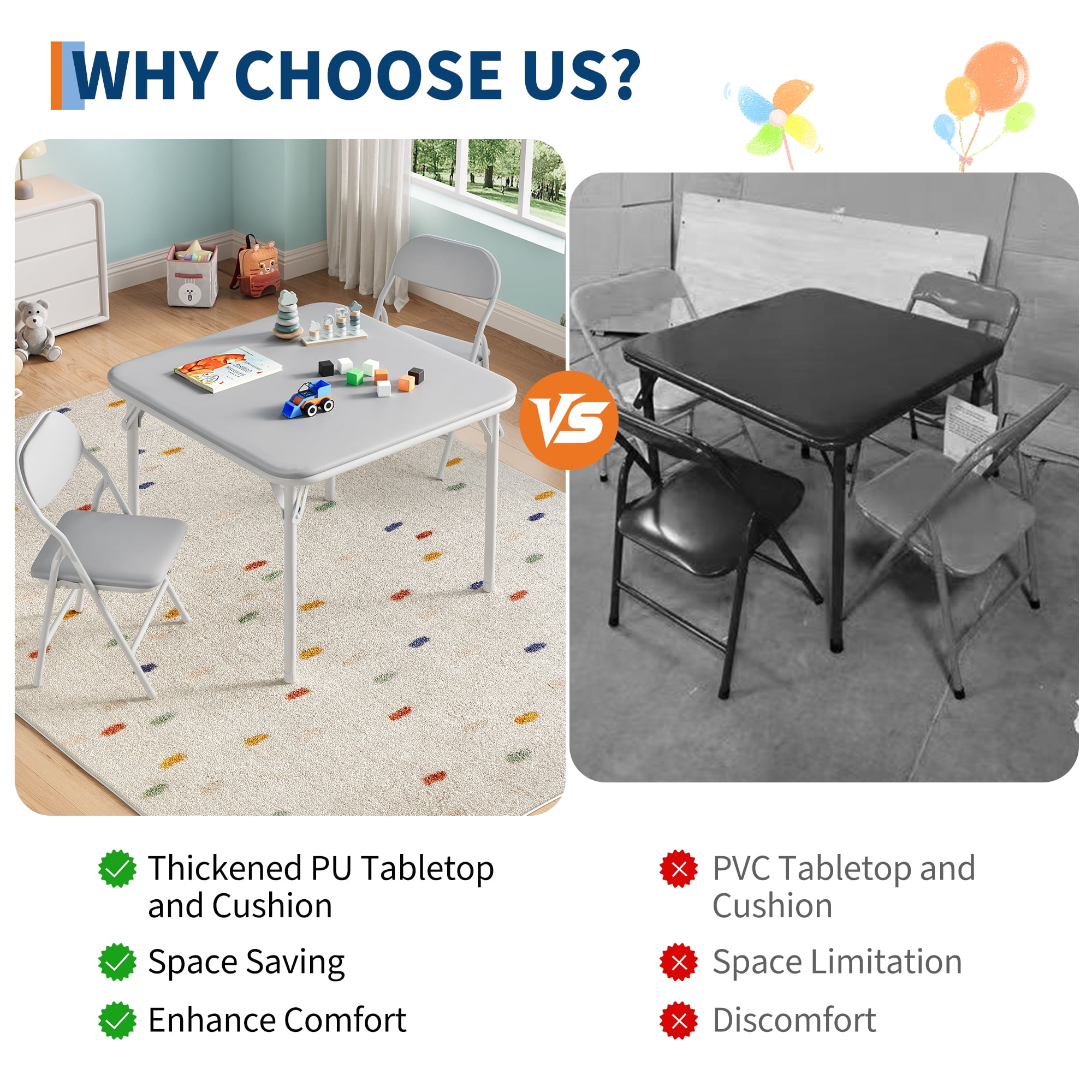 M optimized 3-Piece Kids Folding Table and Chairs Set, Toddlers Children's Activity Table and Chairs Set for Dining Room, Daycare, Classrooms