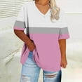 thumbnail image 2 of Staron Summer T-Shirts for Women Plus Size Oversized V-Neck Short Sleeve Casual Loose Basic Solid Top, Pink 4XL, 2 of 4