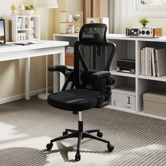 Gymax Ergonomic Mesh Office Chair w/ Lumbar Support 2D Headrest Flip-up Padded Arms