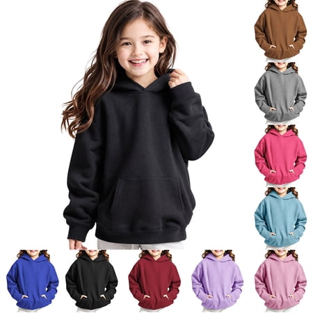 HAOTAGS Boys And Girls Casual Long Sleeve Hooded Sweatshirts Fleece-Lined Oversized Hoodies With Kangaroo Pocket For Kids Black Size 5T