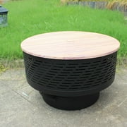 MistMo 26" Fire Pit with Grill for Outdoor  Wood Burning Round Shape Steel Color Black