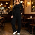 thumbnail image 6 of Feancey 2 Piece Sets for Women Tracksuit Outfits Button Up V Neck Long Sleeve Top and Sweatpants Sweatsuits Set Solid Color Lounge Two Piece Sets with Pockets Black S, 6 of 9
