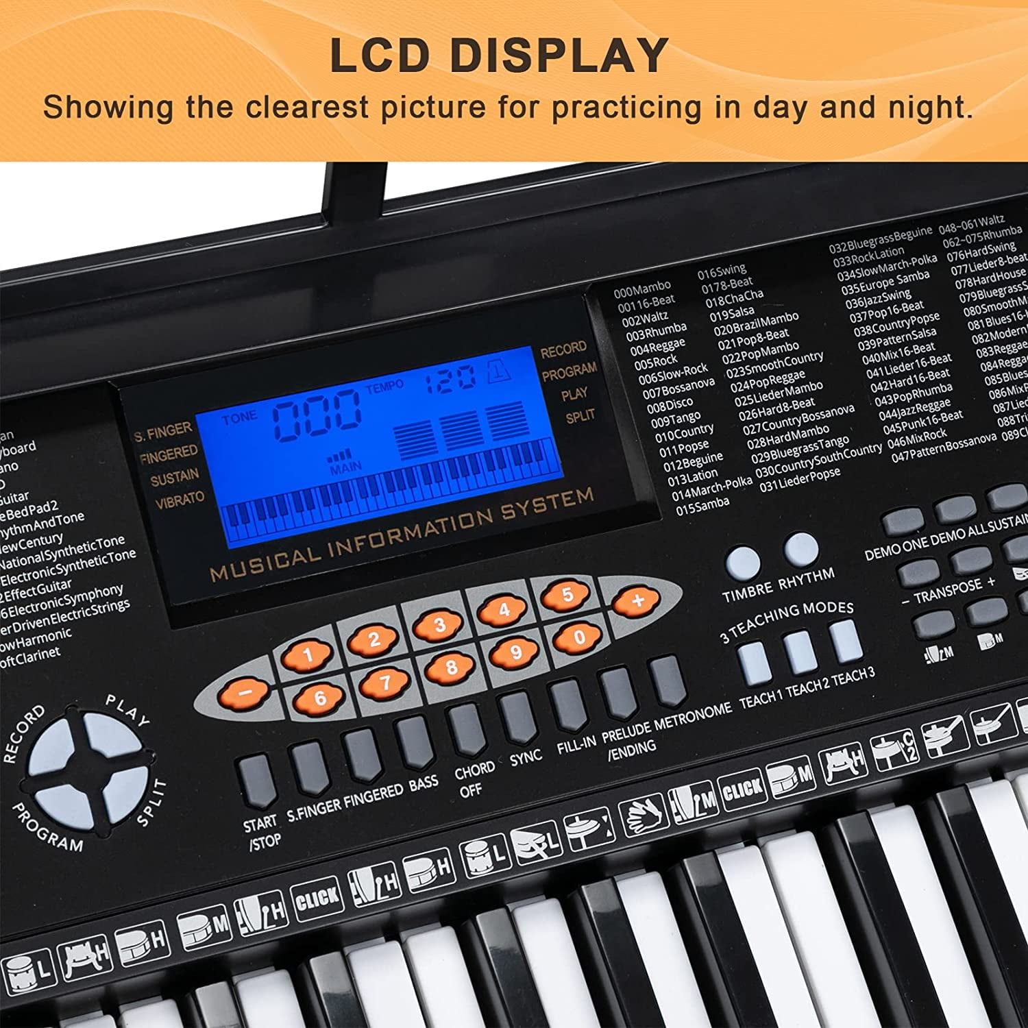 GLARRY 61-Key Portable Electronic Piano Keyboard w/LCD Screen, Microphone, Headphones, Sheet Stand, Power Supply, 3 Teaching Modes, Built-In Speakers, Dual Keyboard