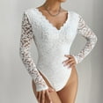 thumbnail image 5 of WMTBSRSW Women's Long Sleeve Bodysuit Floral Lace V Neck Bodysuit Top Backless Going Out Leotard Tops, 5 of 6