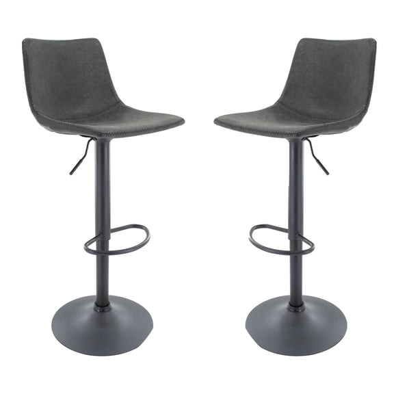 LeisureMod Tilbury Modern Adjustable Bar Stool Set of 2 in Charcoal Black