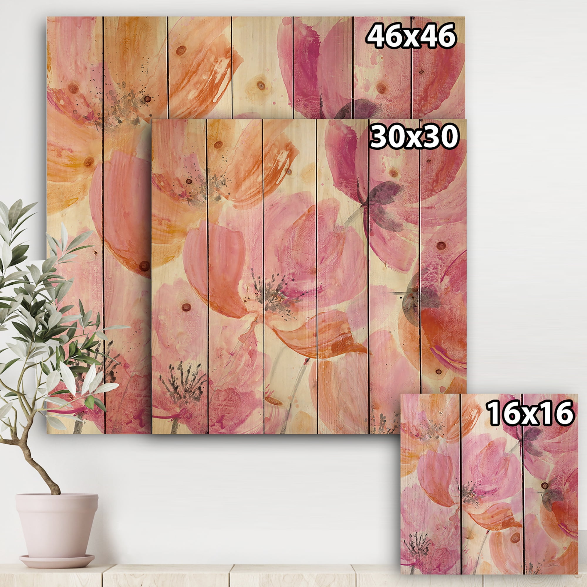 Designart 'Shabby Flower III' Shabby Chic Print on Natural Pine Wood