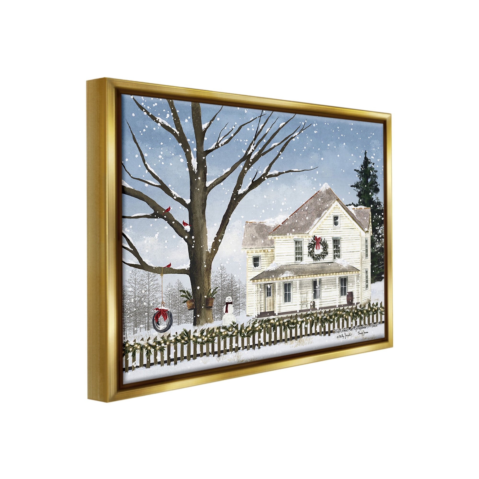 Stupell Industries Charming Winter Neighborhood Landscape Painting Gold Floater Framed Canvas Art Print Wall Art, 31 x 25