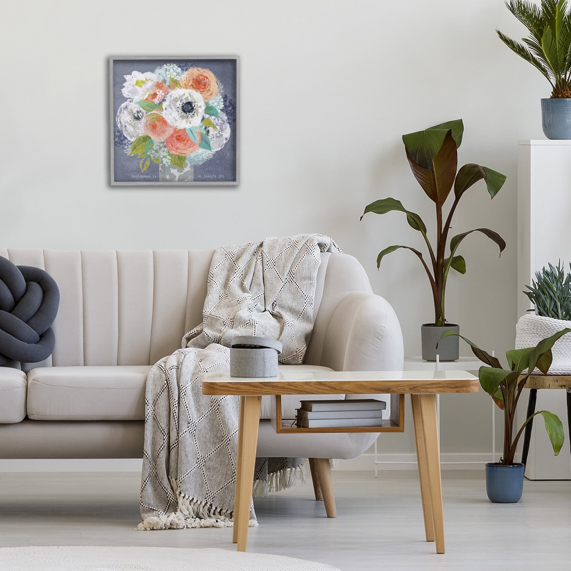 Stupell Industries Happiness Is An Inside Job Gray Framed Giclee Art, design by Suzanne Nicoll