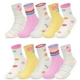 thumbnail image 2 of CUZIBR Girls Funny Socks 5 Pairs Athletic Cute Cartoon Print Striped Ankle Socks Classic Runnign Walking Basketball Sport Funny Crew Socks Fall Winter Footwear,Pink,9-12 Years, 2 of 9