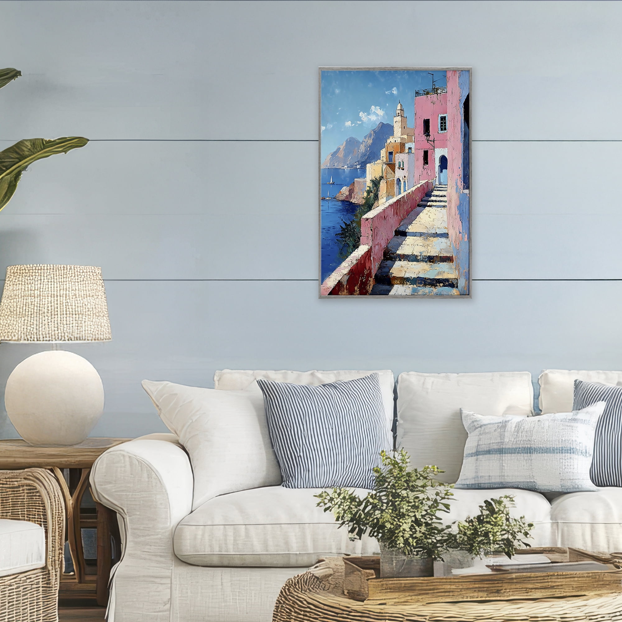 Stupell Industries Coastal Village's Sunlit Pathway Gray Framed Giclee Art, design by Creative Studio