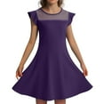 thumbnail image 1 of Dress for Girls Kids Child Girls Summer Ruffle Sleeve Mesh A Line Dress Solid Color Casual Dresses with Pockets Robe Enfant Fille Dark Purple 7 Years-8 Years, 1 of 4