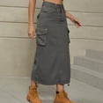 thumbnail image 5 of JNGSA Flowy Skirts for Women, Long Denim Skirts for Women Summer High Waist A Line Jean Skirt Mid-Length Skirt with Pockets, 5 of 8