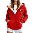 thumbnail image 6 of GaThRRgYP Winter Coats for Women Warm Thick Plush,Women's Fashionable Printed Fleece Hooded Sweatshirt Jacket Red L, 6 of 8