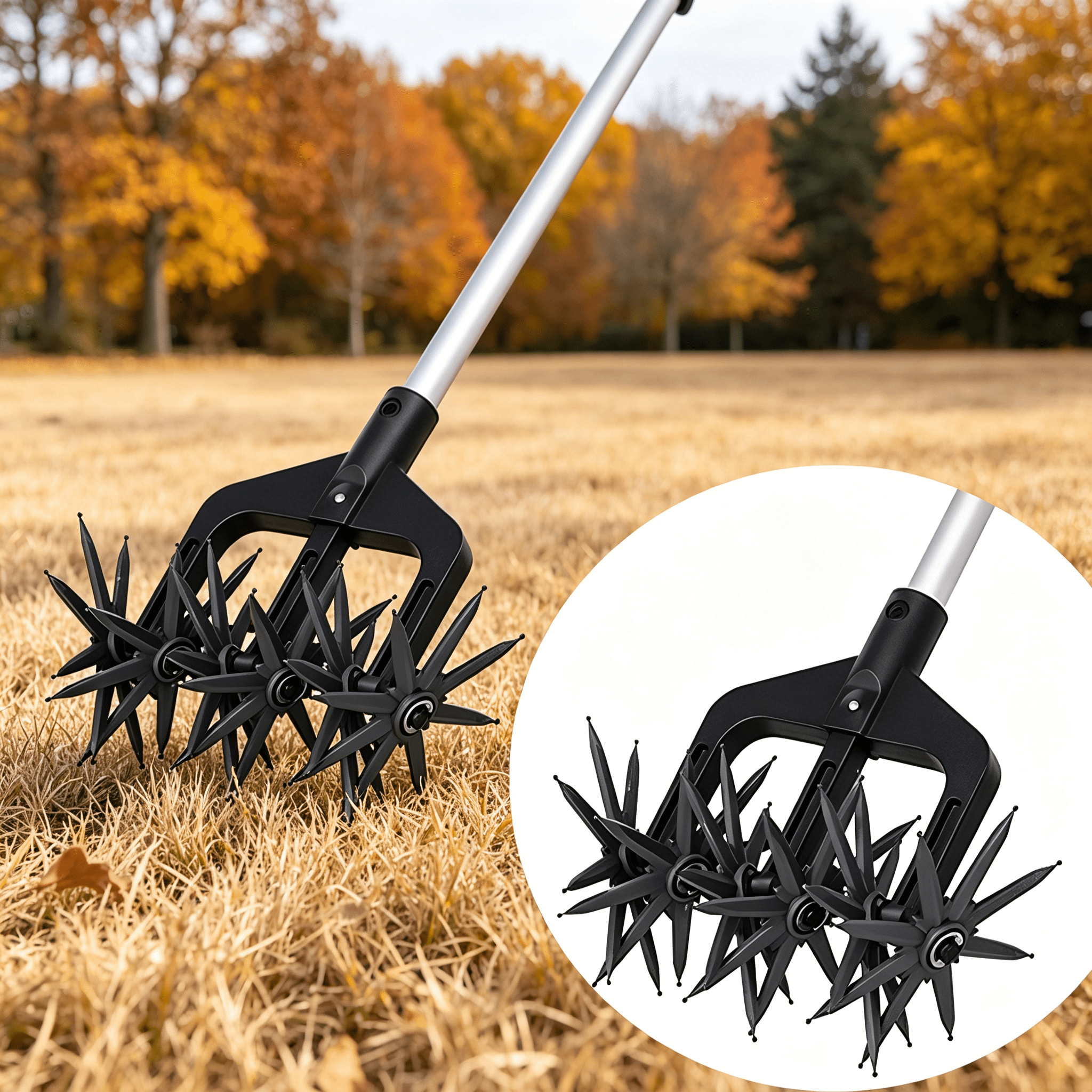 CURYMAY 2026 New Gardening Rotary Tiller,Manual Cultivator,Hand-Held Garden Cultivator with Detachable Tines,Reseeding Grass Or Terra Mixing (Without Pole)