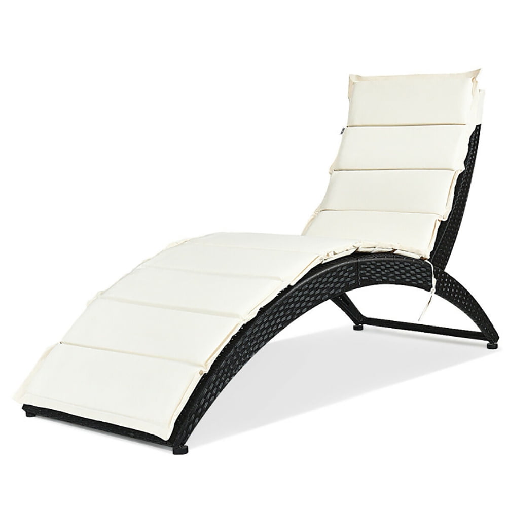 Aimee Lii Folding Patio Rattan Lounge Cushioned Portable Chair, Patio Loungers, White