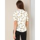 thumbnail image 5 of Blusa Floral Allegra K Botón Frontal Ribete De Volantes Escote Manga Corta Casual Para Mujer Blanco XS, 5 of 6