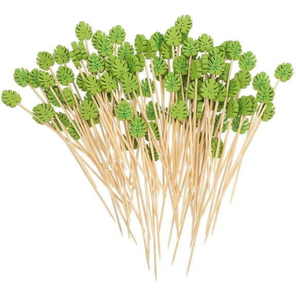 Worgeous 100pcs Bamboo Skewers Appetizer Sticks Leaf Shaped Topper Bamboo Food Picks