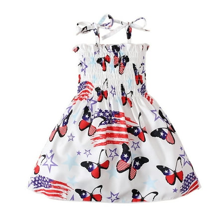 

Kamo 1-5T Toddler Kids Girls Summer Dress Sling USA Flag Casual Dress Girls Party Dress Sleeveless