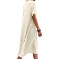 thumbnail image 3 of Bellella Robes Midi pour Femmes Col Rond Robe Longue Manches Courtes Robe d'Été Décontractée Chemise d'Été Dames Kaki m, 3 of 4