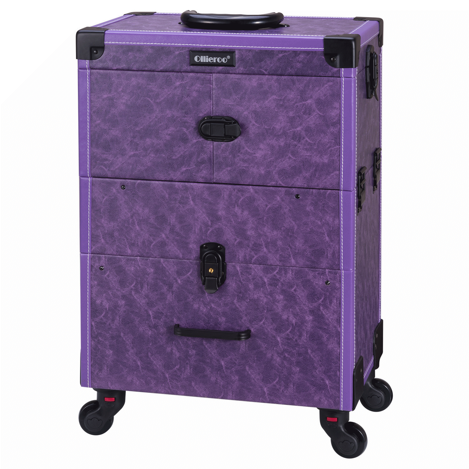 Ollieroo Rolling Makeup Train Case Lockable PU Artist Makeup Cosmetic