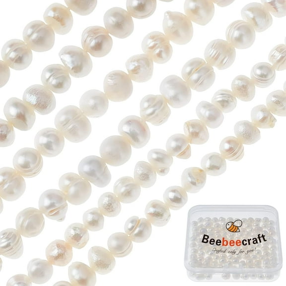 1 Box 2 Strands Freshwater Pearl Creamy White Natural Genuine Cultured Nearly Round Pearl Beads 5-6mm