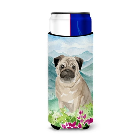 

Carolines Treasures CK1969MUK Mountian Flowers Fawn Pug Michelob Ultra Hugger for slim cans Slim Can multicolor