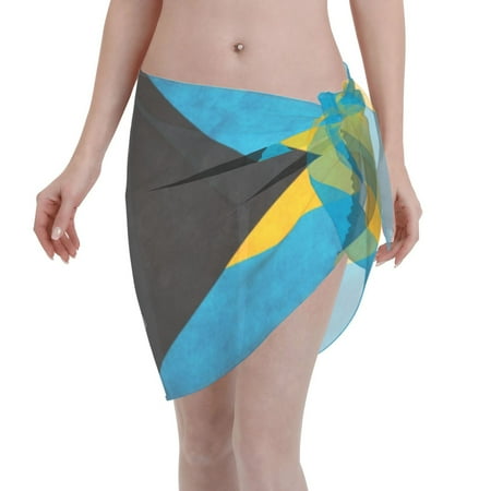 Swimsuit Coverups For Women Retro Bahamian Flag Sarong Beach Bikini Wrap Sheer Short Skirt Chiffon Scarf For Swimwear