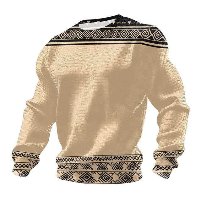 Chemises pour Hommes Manches Longues Décontractées avec Design Ethnique Imprimé, Col Rond Haut de Rue, Fermeture Éclair Quart Polyester Chemise de Travail