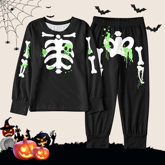 Little Boys' 2-Piece Outfit Set Halloween Long Sleeve T Shirt Top and Pants Outfits Set Size 5-6T ,Black