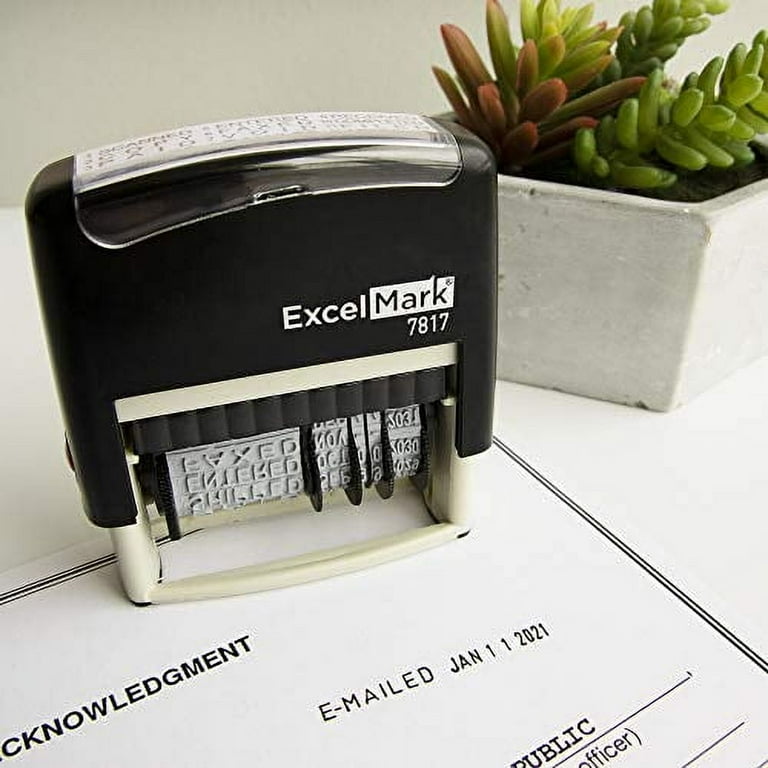 ExcelMark 12 Phrase Self-Inking Date Stamp - Paid, Scanned