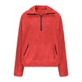 thumbnail image 4 of UngA Women's Jackets Women's Casual Full Zip Up Sherpa Lined Hoodie Sweatshirt Jacket Coat Red,M, 4 of 6