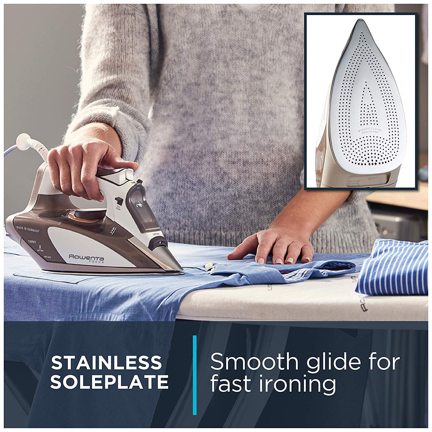 Details about    Rowenta DW5080 1700-Watt Micro Steam Iron Stainless Steel Soleplate with Brown 