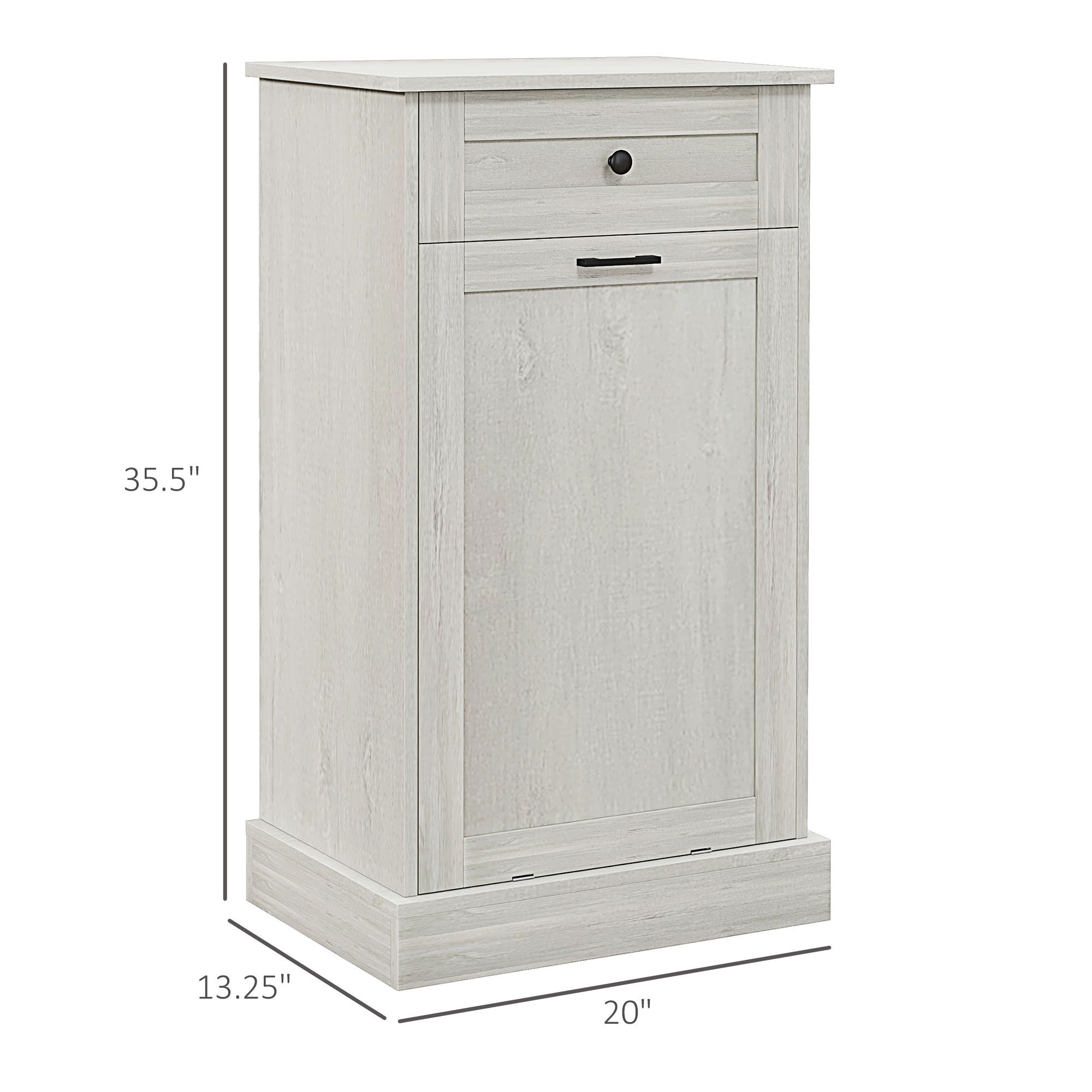 Tilt Out Trash Bin Cabinet with Drawer, Freestanding Kitchen Storage Cabinet, Particle Board and Wood, 20 in Wide, Holds 10 Gallon Trash Can