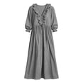 thumbnail image 4 of Dolkfu 3/4 Sleeve Women'S Clothing Cotton Blend V-Neck Gray Petal Maxi Peasant Dresses Relaxed Fit Retro Vintage Solid Modern Dresses Gray,Xxl, 4 of 6