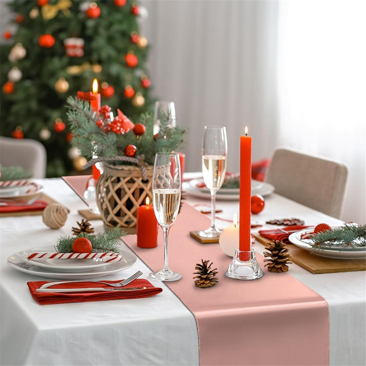 Rose Gold Table Runner 12x108 Inch 10 Pack Satin Runners, Smooth for Party Wedding Banquets Birthday