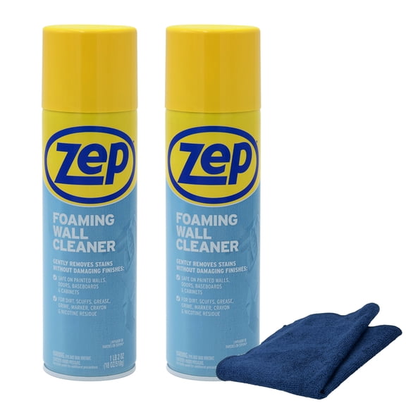 Zep Foaming Wall Cleaner 18 oz and Blue Microfiber Rag Paint-Safe Cleaner for Wall Scuffs Marks and Grease on Painted Surfaces
