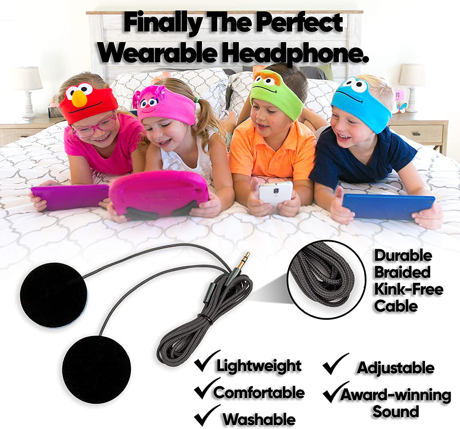 Oscar Sesame Street Kids Headphones by CozyPhones Home & Travel Perfect Childrens Earphones for School Volume Limited with Thin Speakers & Super Comfortable Soft Fleece Headband 