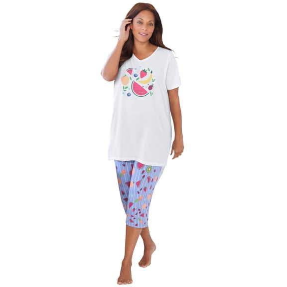 Dreams & Co. Plus Size 2-Piece Capri PJ Set