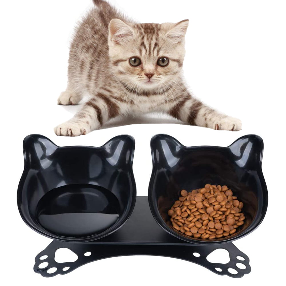 Double Cat Bowls Tilted Pet Food Claw Bowl Slanted Elevated Feeding