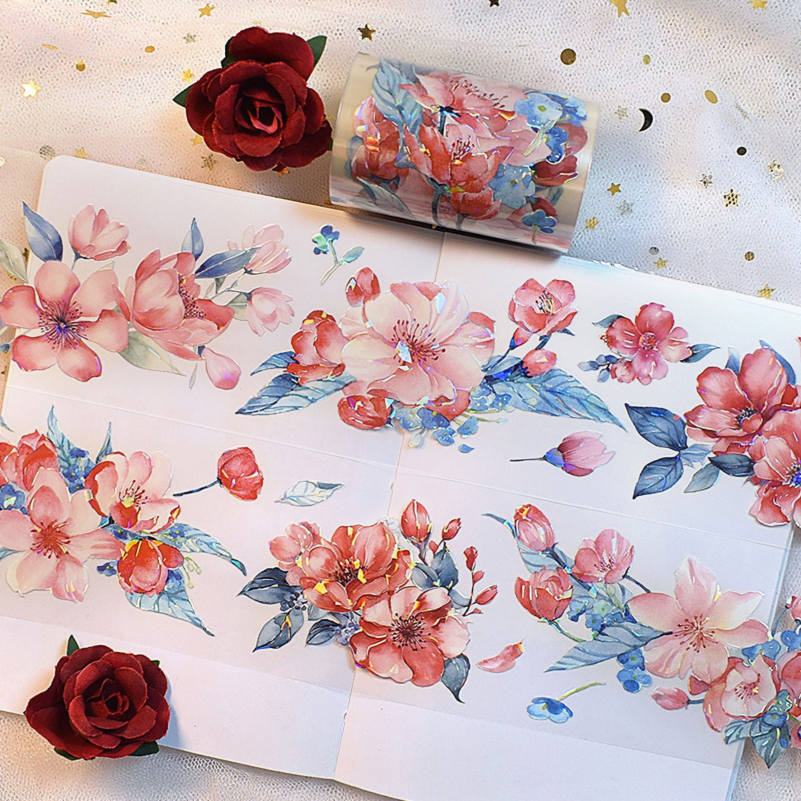 Original Floral PET Tape - Creative Rose Flower Design for Scrapbooking and DIY Journals