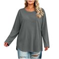 thumbnail image 3 of Vivianyo HD Women's Plus Size Round Neck Long Sleeve Tunic Top, Curved Split Hem Loose Shirt for Autumn Daily Errands Casual Outings, Sizes L-4XL, 3 of 8