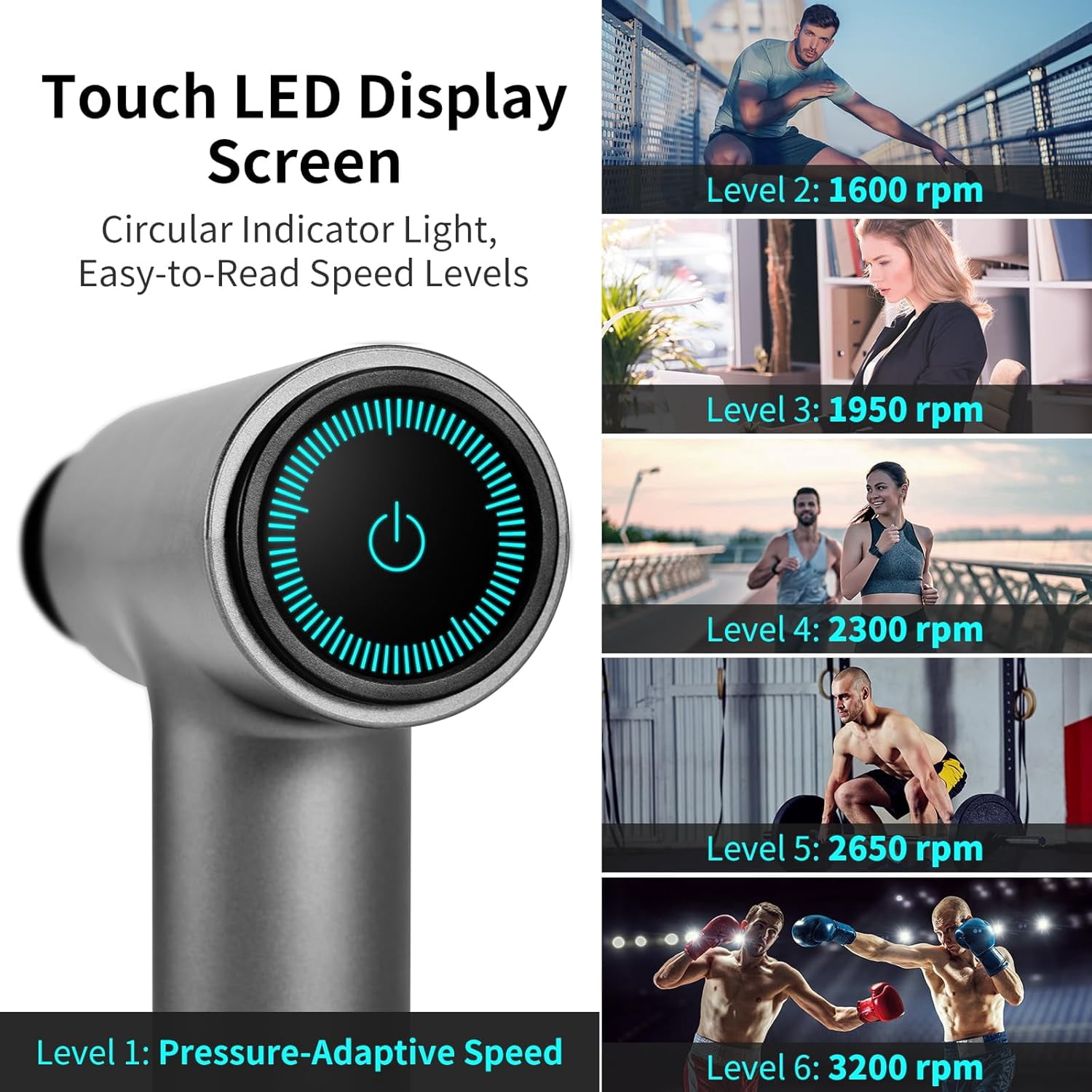 Arboleaf Deep Tissue Massage Gun with 6 Speeds and LED Touch Screen for Muscle Pain Relief