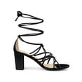thumbnail image 3 of BLISSFUL STEP Women's Open Toe Knots Strap Lace Up Block Heels Sandals Black (Size 7), 3 of 7