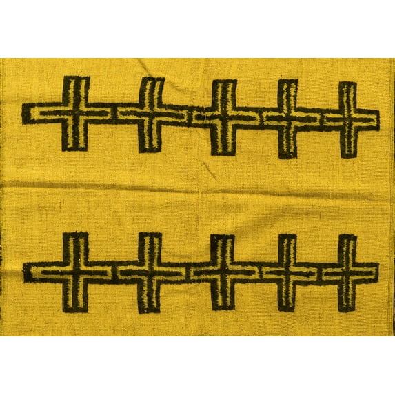 Ahgly Company Machine Washable Indoor Rectangle Oriental Yellow Modern Area Rugs, 2' x 5'