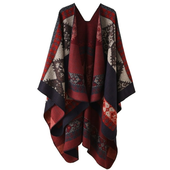 Reversible Travel Capes Geometric Pattern Poncho Elegant Pashmina Cloak Kimono Shawl Vintage Capes Shawl Wrap for Vacation