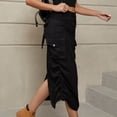 thumbnail image 4 of Falda vaquera fruncida, falda con cordón para mujer, falda con cordón lateral, falda con bolsillos, logra más, 4 of 6